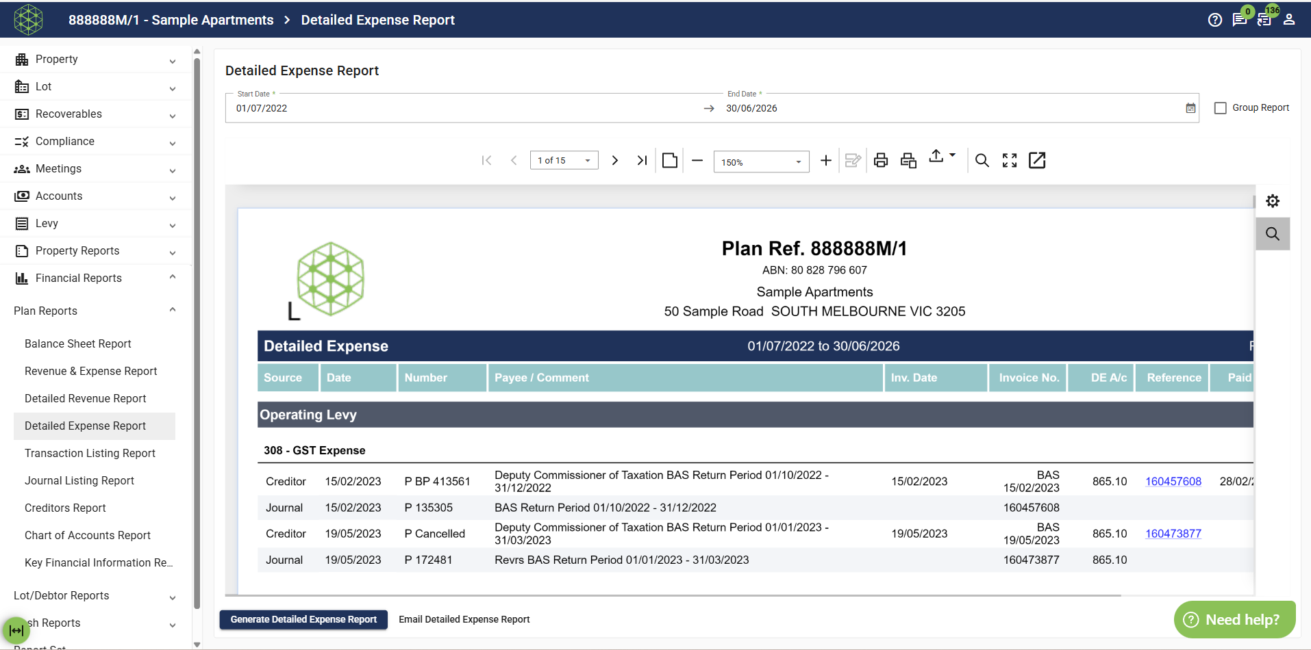 Detailed Expense Report